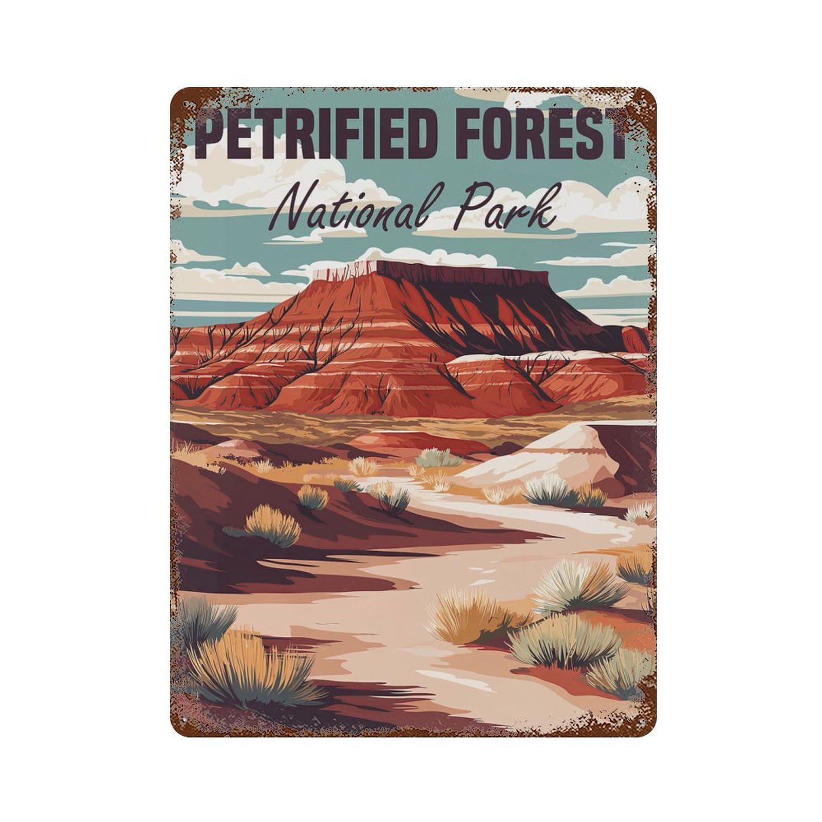 Garage Style Petrified Forest National Park Aged Metal Wall Plaque 15.7"x11.8", Decorative Metal Wall Art for Bar And Workshop