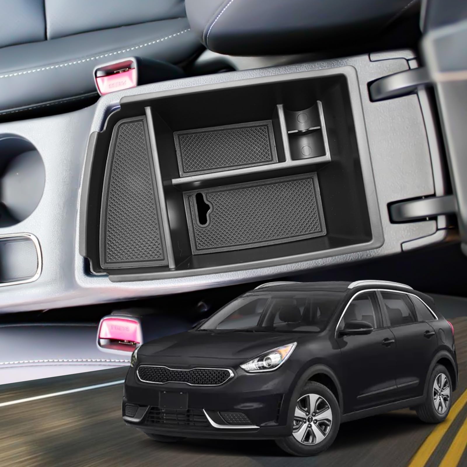 Kia Niro Center Console Organizer - Armrest Console Tray Storage Tray for 2016-2022 Kia Niro Accessories (Gas & Hybrid)