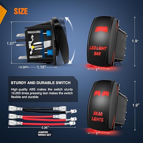 Miniatura 2 de Nilight Paquete de 2 luces traseras, interruptor basculante, barra de luz LED, interruptor basculante de 5 pines láser de encendido y apagado SPST