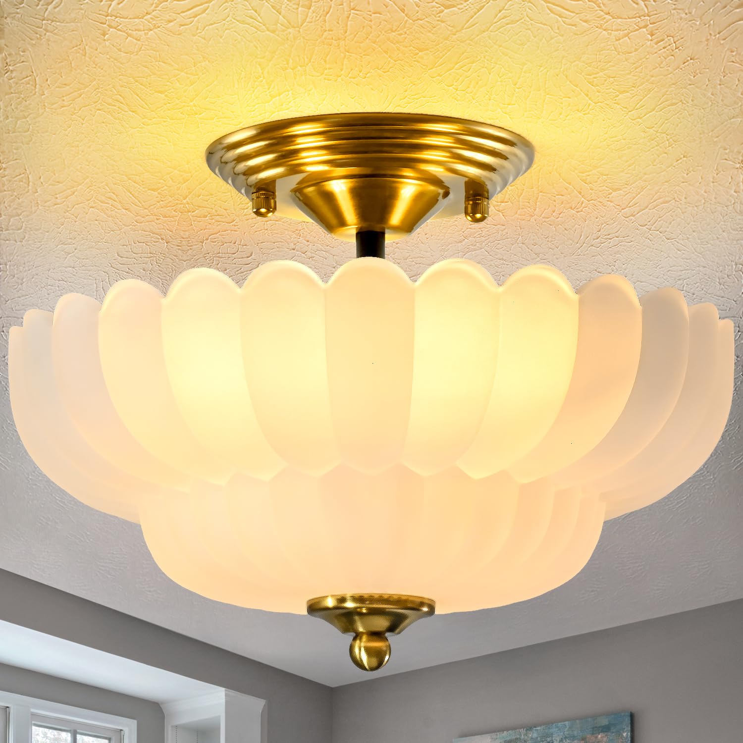 ChenSolara Black Semi-Flush Mount Ceiling Light Fixture with Frosted Glass Modern Lighting for Hallways, Bedrooms, Kitchens, Entryways, and Study Rooms — image 1