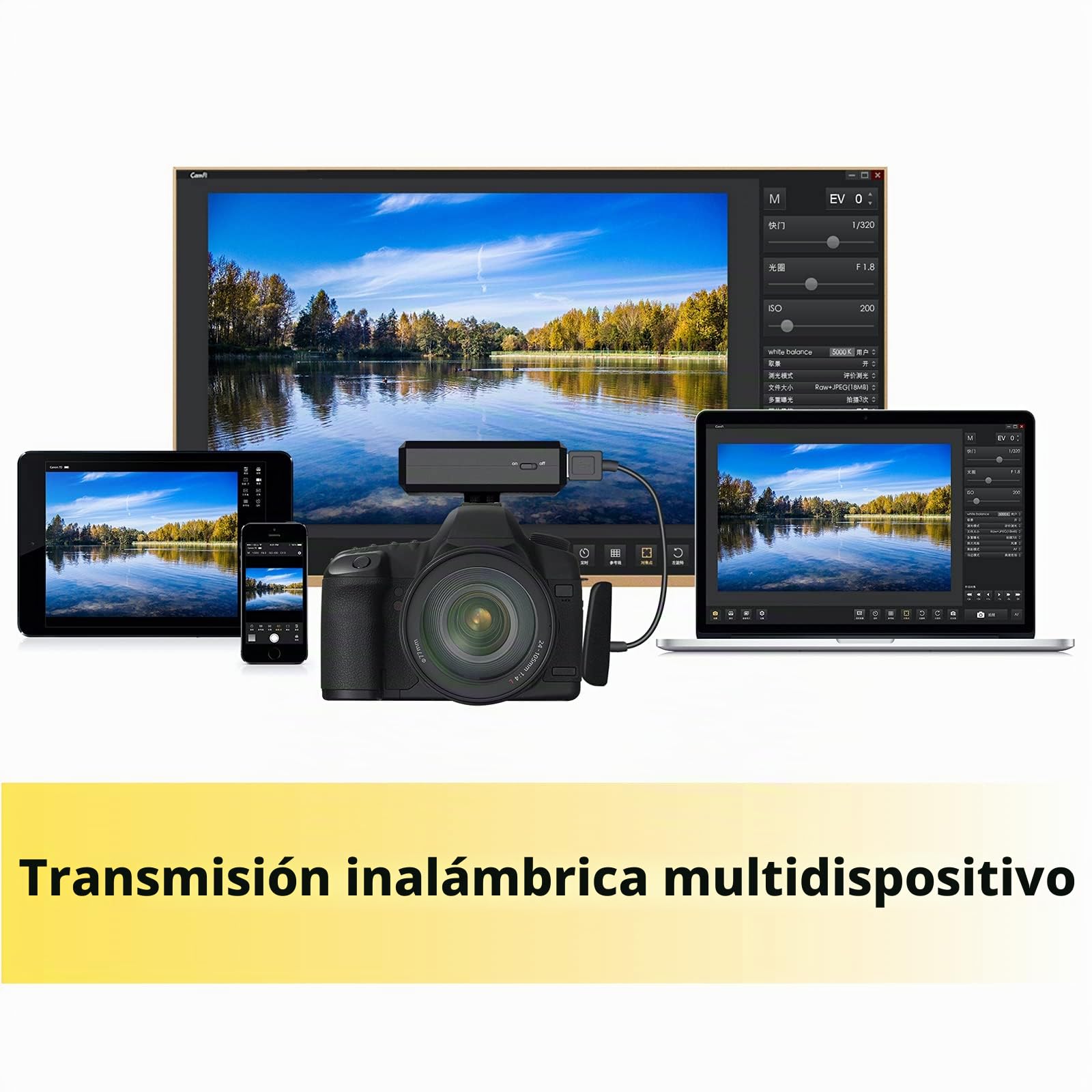 CF102 Camera Remote Control WiFi Stream Photos, DSLR Camera Assistant Control Remoto Inalámbrico Control de Zoom Obturador de Apertura, Fotografía de Alta Velocidad para DSLR Camera