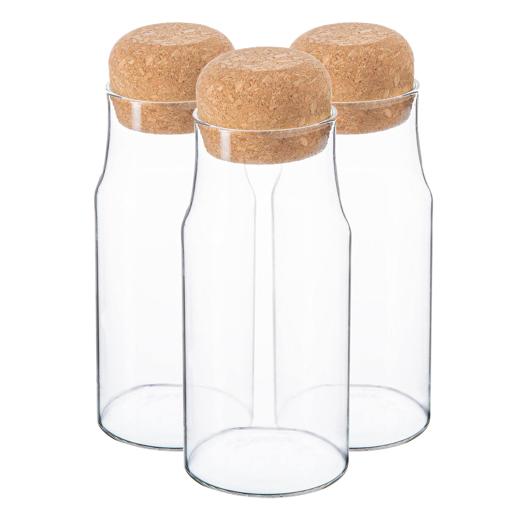 Argon Tableware Glass Storage Bottles with Airtight Cork Lids - 375ml - 3 Pack - Modern Round Kitchen Container Preserving Bottle Style Jars for Spices, Seasoning, Coffee