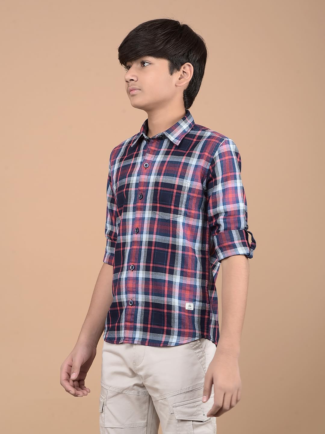 Crimsoune Club Boy's Red Checked Button Down Collar 100% Cotton Shirt (7-8Y)