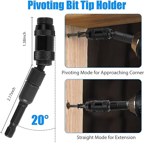Miniatura 3 de SUNJOYCO 3 unids 14" Magnetic Pivot Drill Tip Holder 105 Adaptador de taladro de ángulo recto Extensión Destornillador de impacto flexible en ángulo