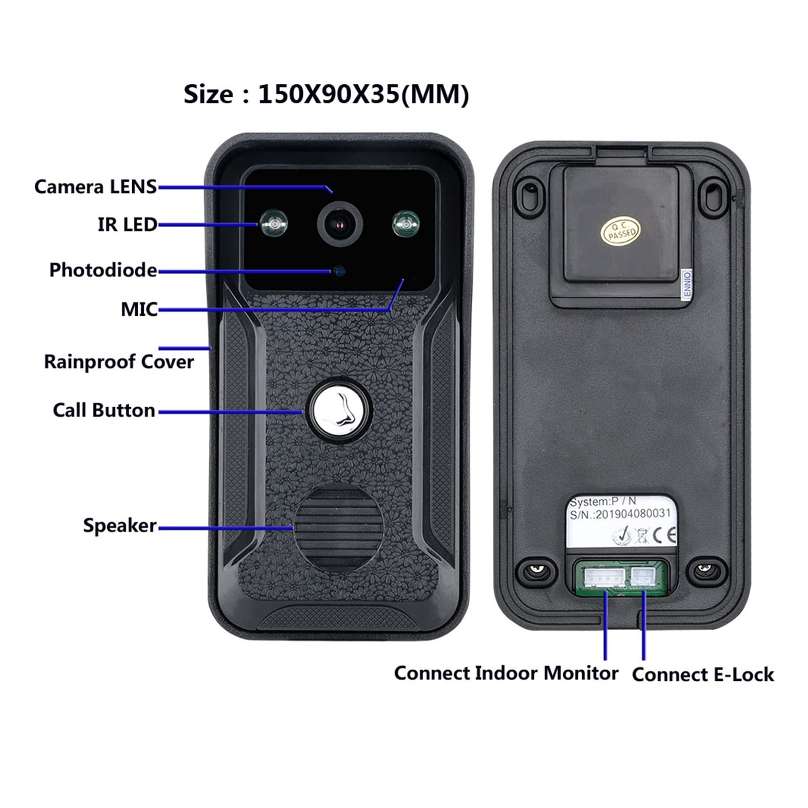 Videoportero con cámara de alta definición, 7 pulgadas 2 monitores inalámbricos WIFI Sistema de entrada de la puerta de la puerta del teléfono de la puerta del video con el cableado HD 1080p Visión no
