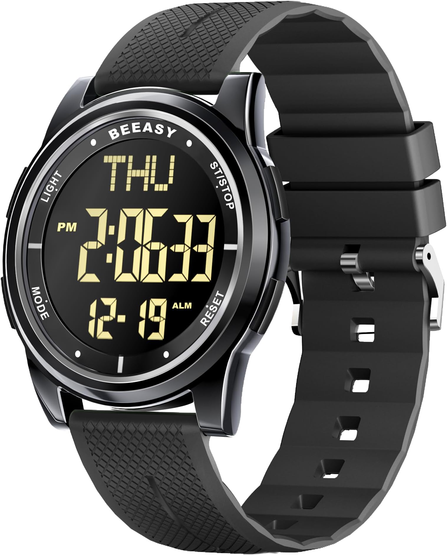 Digital Watch for Men Women, 50M Waterproof, Ultra-Thin & Lightweight, 44mm Silicone Sports Watch with Alarm, Stopwatch, Countdown, Ideal for Gym, Running, School, Daily Wear