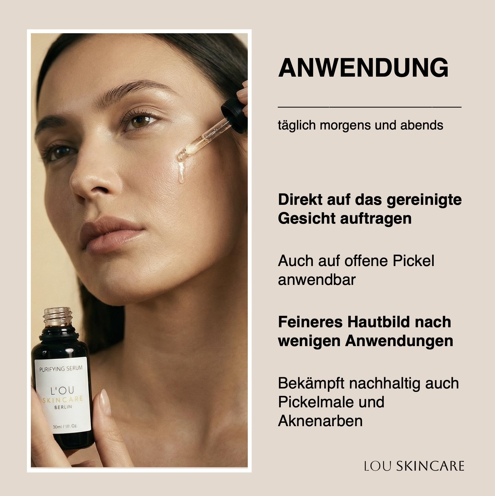 lou skincare purifying serum - Gesichtsserum mit Hanf, Teebaum und Lavendel, für unreine und empfindliche Haut, 30ml