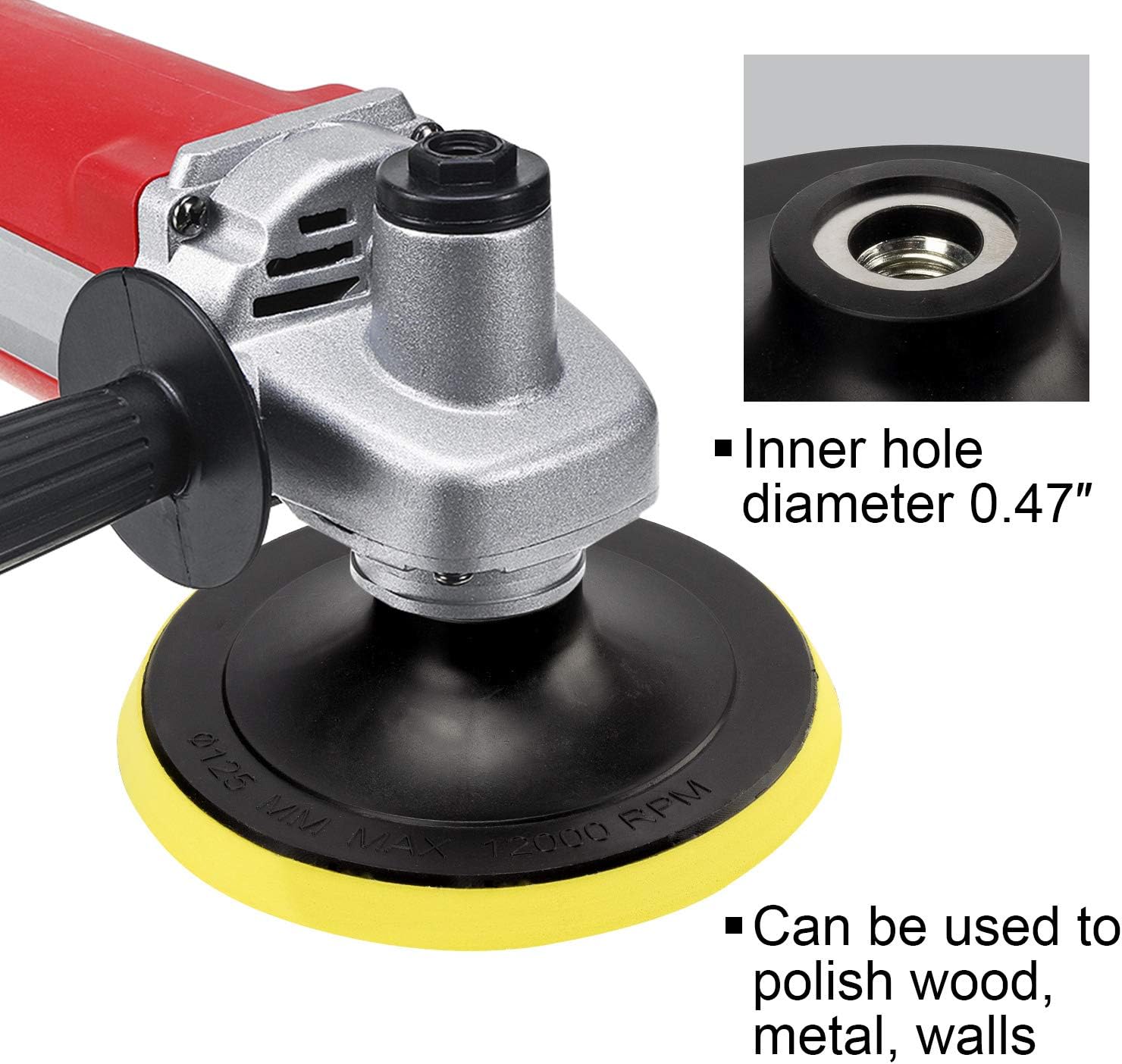 5 Inch(125mm) Hook and Loop Buffing Pad for Sanding Discs, Rotary Backing Pad with M14 Drill Attachment Adapter and Soft Foam Layer