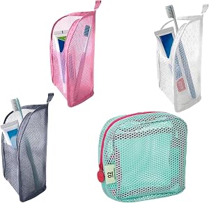 4 Pcs Standing Toiletry Bag, Portable Lightweight Travel Toiletry Bag, Waterproof Cosmetic Pouch for Travel, Fold Down Makeup Bag for Vacation, Self Standing Toiletry Organizer