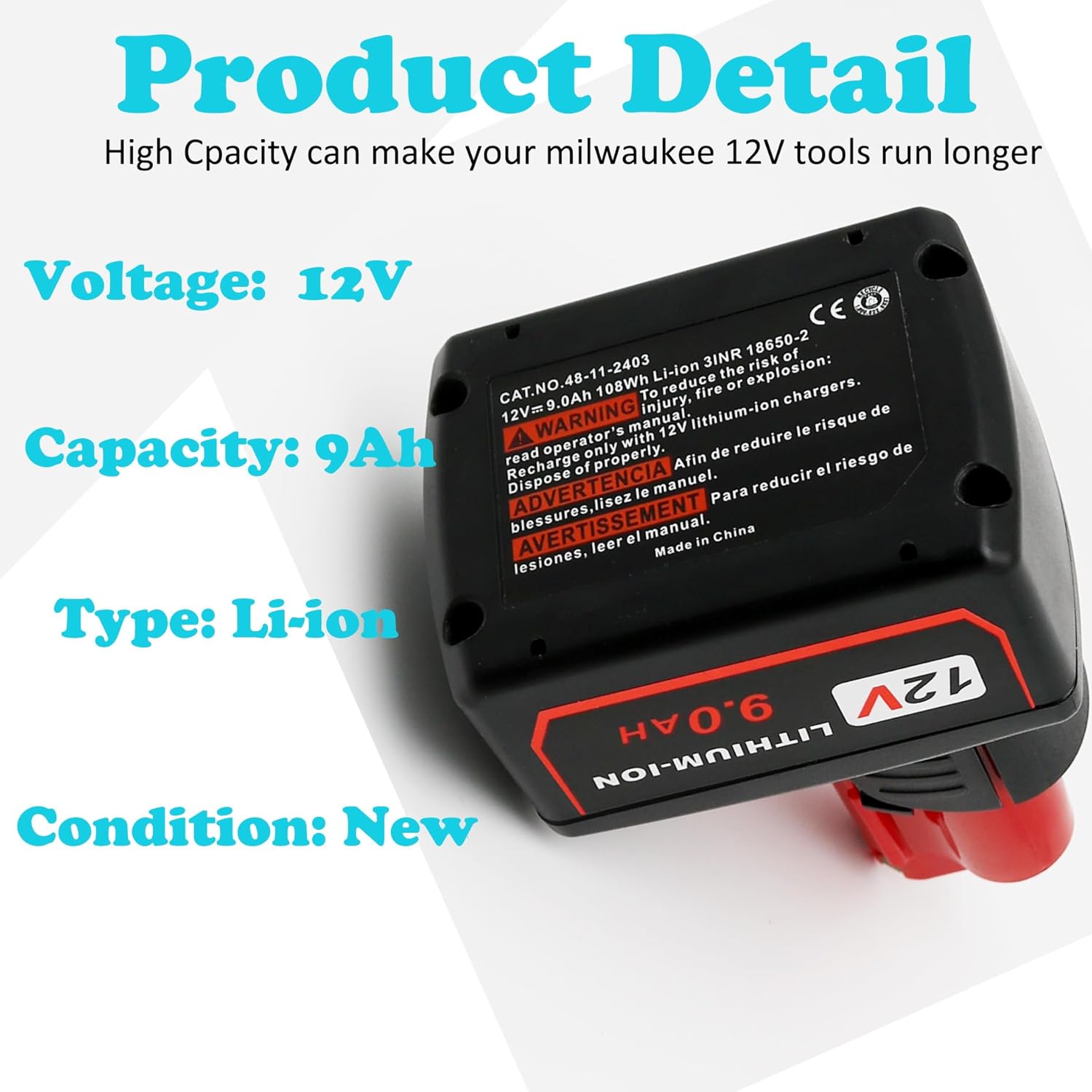 VOLT1799 2-Pack 9.0Ah 12V Batteries 48-11-2460 for Mliwaukee 12v Cordless Power Tools