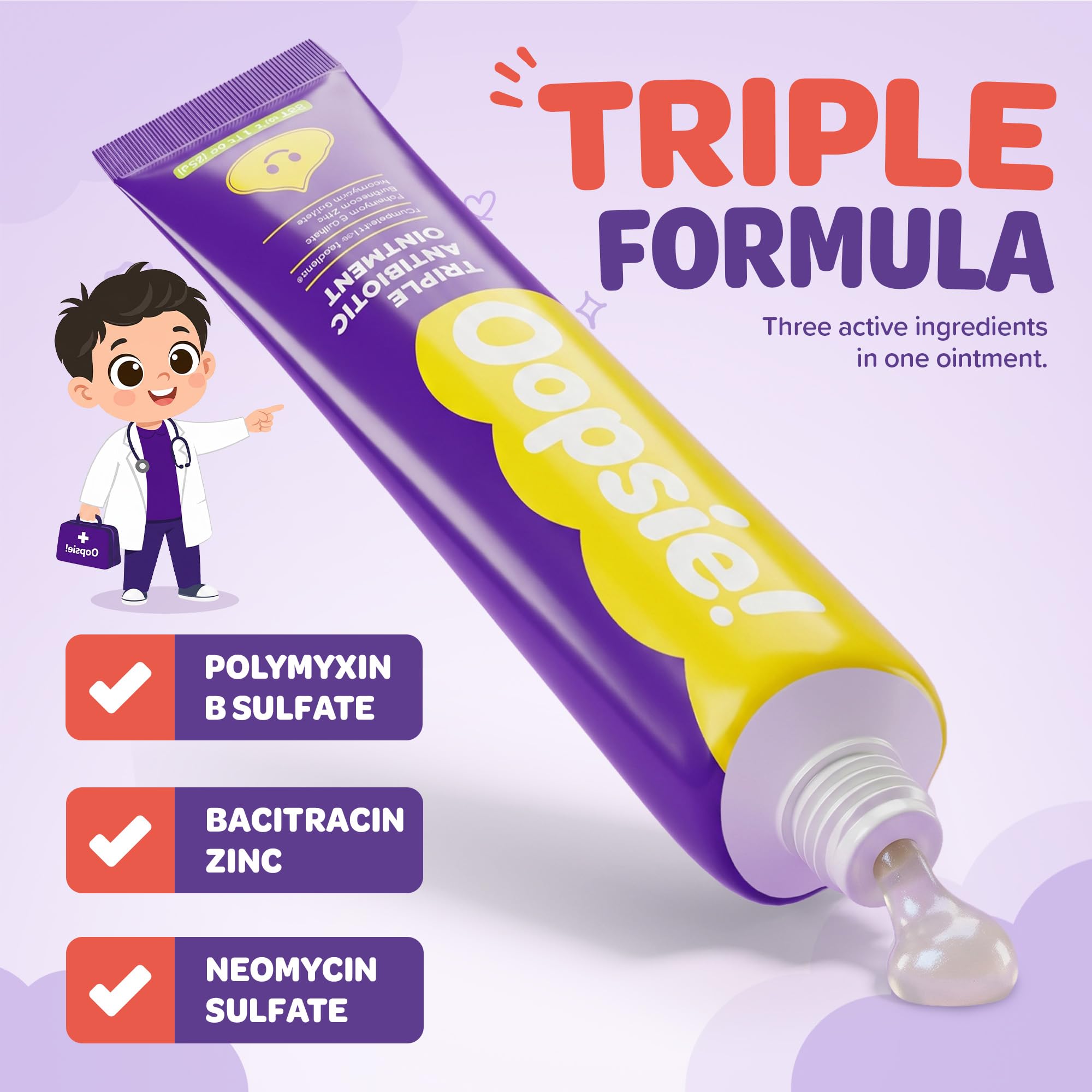 Oopsie Triple Antibiotic Ointment 1 oz Tube with Bacitracin Zinc and Neomycin Sulfate, Healing Preventative First Aid Cream for Minor Wounds, Burns, Cuts, Scratches, and Abrasions — Amazon image 3