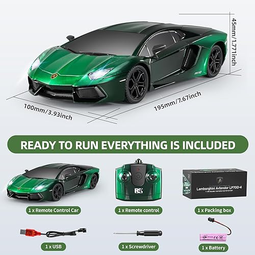 Miniatura 4 de MIEBELY Lamboghini - Auto a control remoto a escala 124, juguete Lambo de 3.7 V, 500 mAh, LP700 de control remoto rápido para niños de 8 a 12 años,