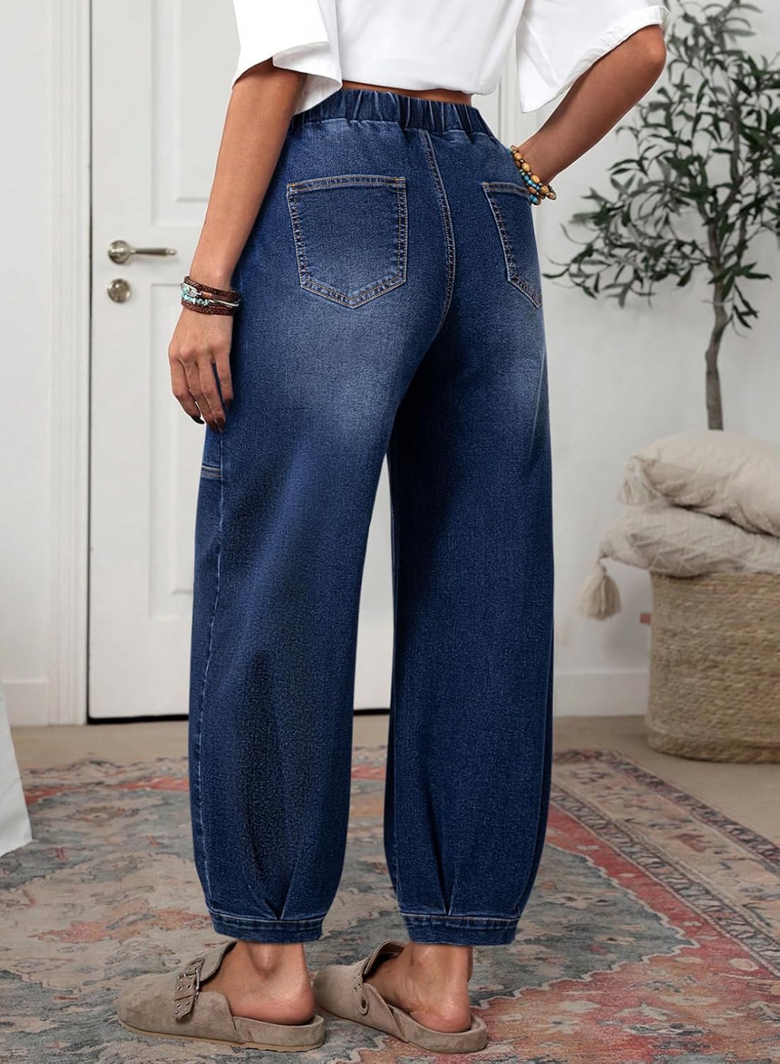 Sidefeel Barrel Jeans for Women Trendy Wide Leg High Waisted Cropped Baggy Relax Fit Stretch Pocketed Denim Ankle Pants - Image 3