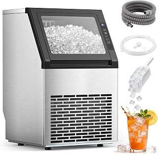 Electactic Commercial Ice Maker Machine, 80Lbs/24H Under Counter ice Machine with 24 Hours Timer & LCD Panel, 28lbs Storage, Self-Cleaning Freestanding Ice Maker for Home, Bar, Restaurant, Office