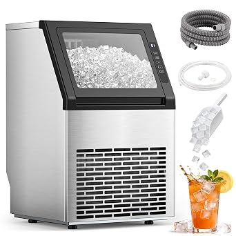 Commercial Ice Maker Machine, 80Lbs/24H Undercounter ice Machine with 28Lbs Ice Storage Capacity, Auto Self-Cleaning, Stainless Steel Freestanding Ice Maker for Home/Bar/Restaurant/Outdoor