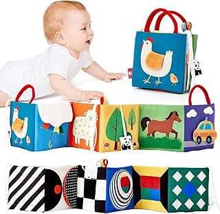 hahaland Baby Toys 0-6 Months - High Contrast Newborn Toys - Baby Tummy Time Books 0-6 Months with Crinkle, Squeaky Sounds, Touch Feel, Visual Stimulation