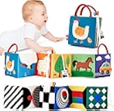 hahaland Baby Toys 0-6 Months - High Contrast Newborn Toys - Baby Tummy Time Books 0-6 Months with Crinkle, Squeaky Sounds, Touch Feel, Visual Stimulation