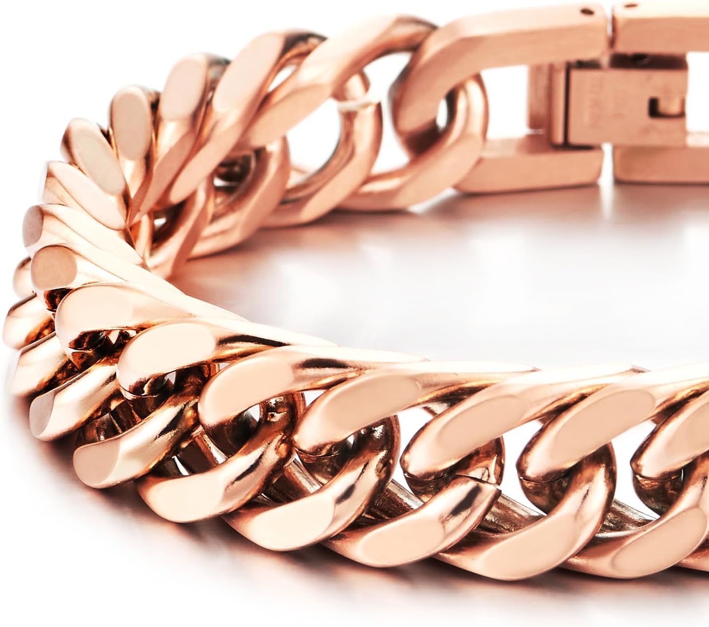 COOLSTEELANDBEYOND Mens Stainless Steel Cuban Chain Curb Chain Bracelet, Rose Gold, Satin Finish - Image 5