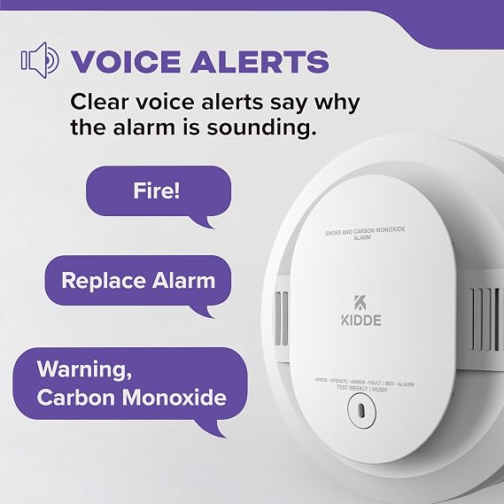 Kidde Smoke and Carbon Monoxide Detector, AA Battery Powered, with Voice Alerts, LED Status Lights, 85 dB Alarm, 5 inches, 30CUDR-V, 1 Pack