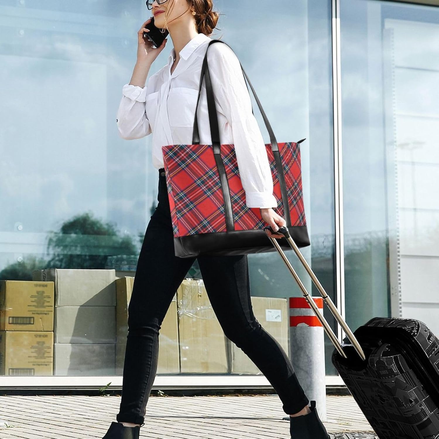 Canvas Laptop Tote Bag for Women - Work & Travel with Zipper