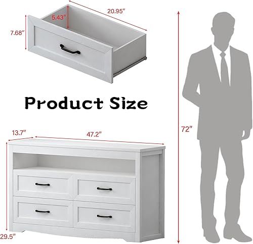 Miniatura 10 de HUANLEGO Cómoda para dormitorio con luces LED, cómoda moderna, cajones de almacenamiento anchos rústicos de madera, organizador para armario, sala