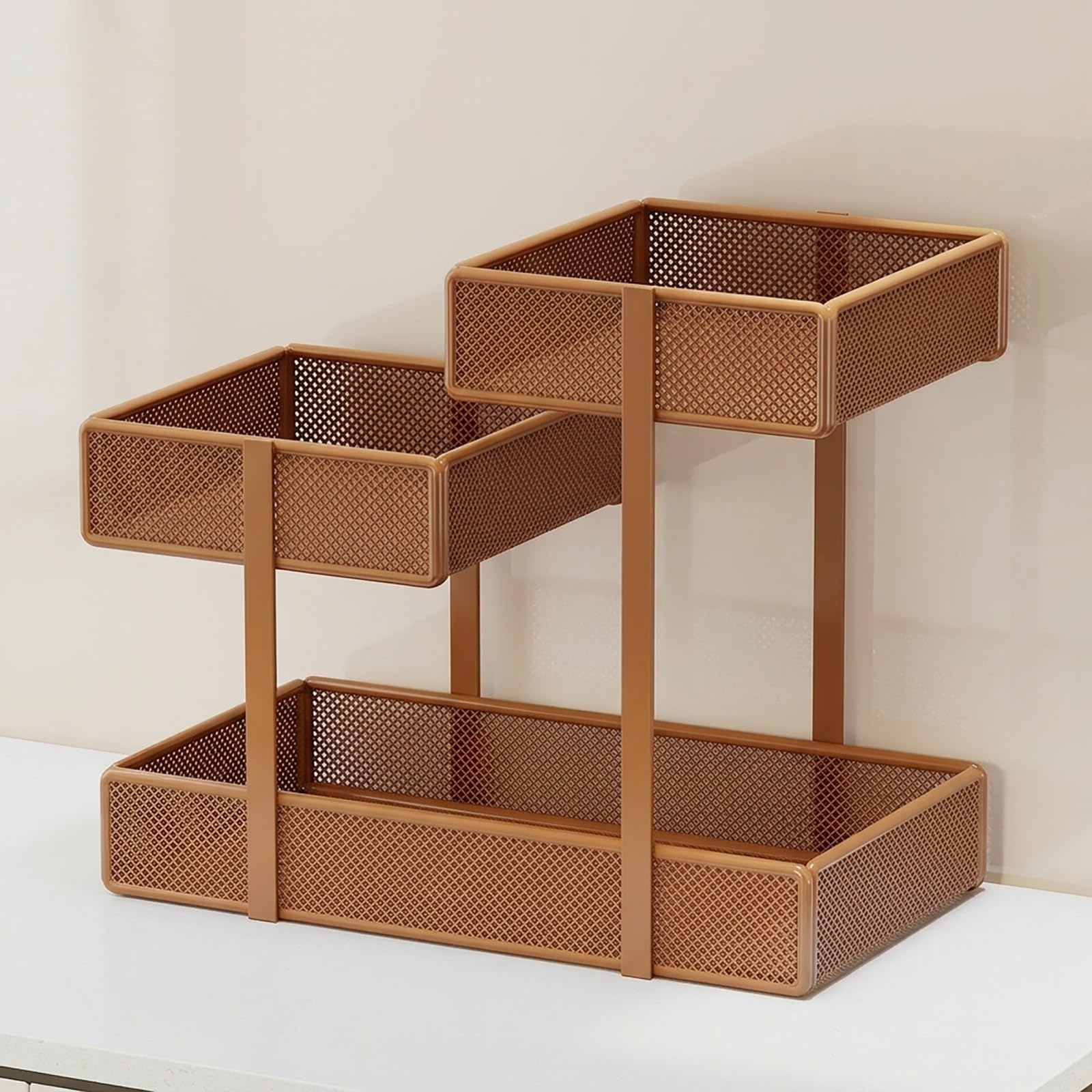 YYLMKMFC-AE 3-Tier Fruit Basket Bowl For Kitchen Counter, Metal Wire Vegetable Storage Holder Stand, Large Capacity Mesh Produce Organizer(Brown)