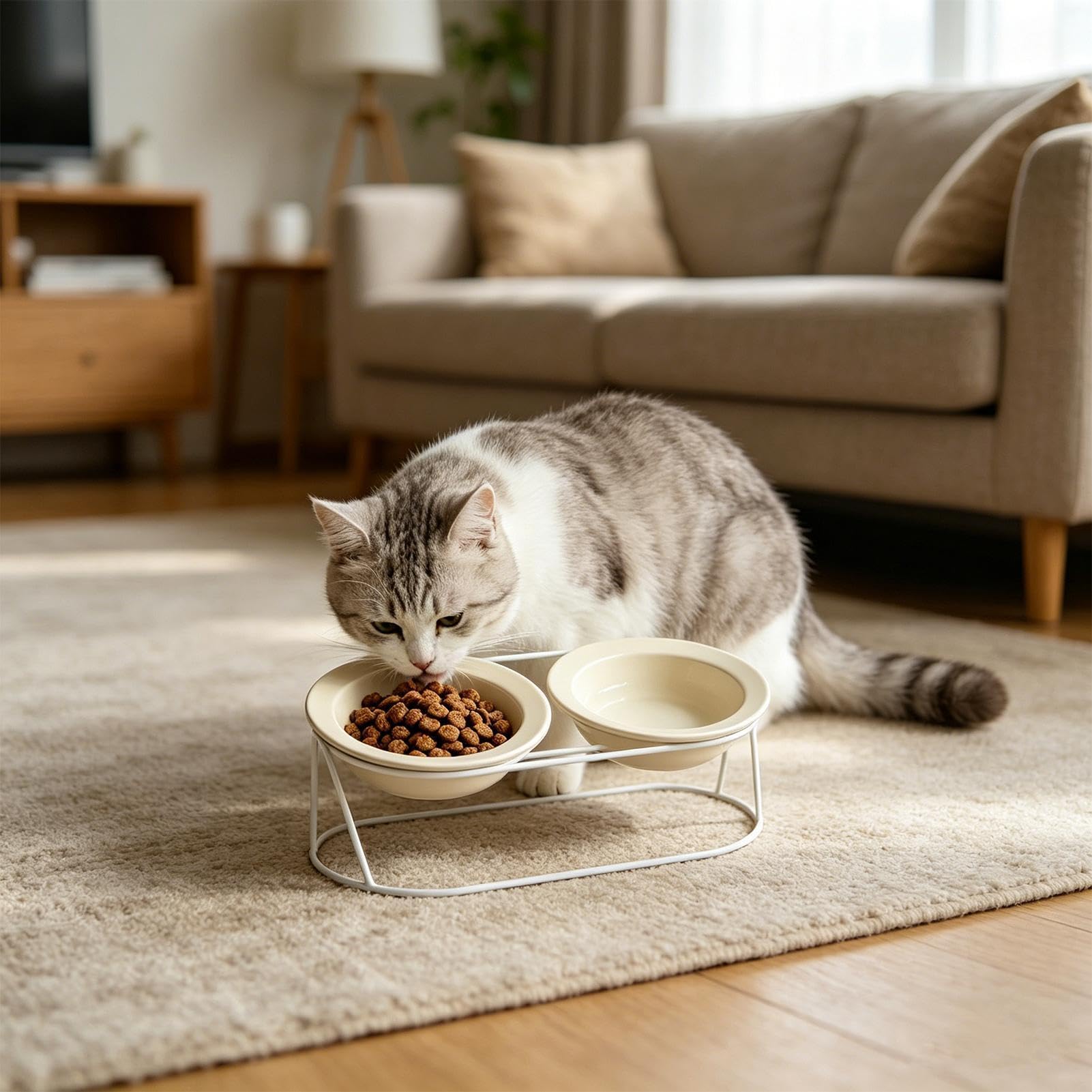 Ciotole per Gatti Alzate Mangiatoia Antiribaltamento | Alimentatore Ampio per Protezione del Collo rialzato Per alleviare la fatica durante il pasto di cuccioli e cani,