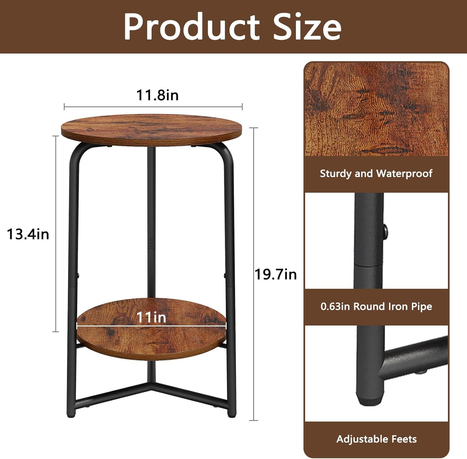 YINMIT Plant Stand Indoor, 2 Tier Small Plant Stand, Metal Wood Plant Shelf Holder, Corner Flower Pot Stands for Balcony Garden Patio Living Room, Rustic Brown Flower Stand for Indoor Plants