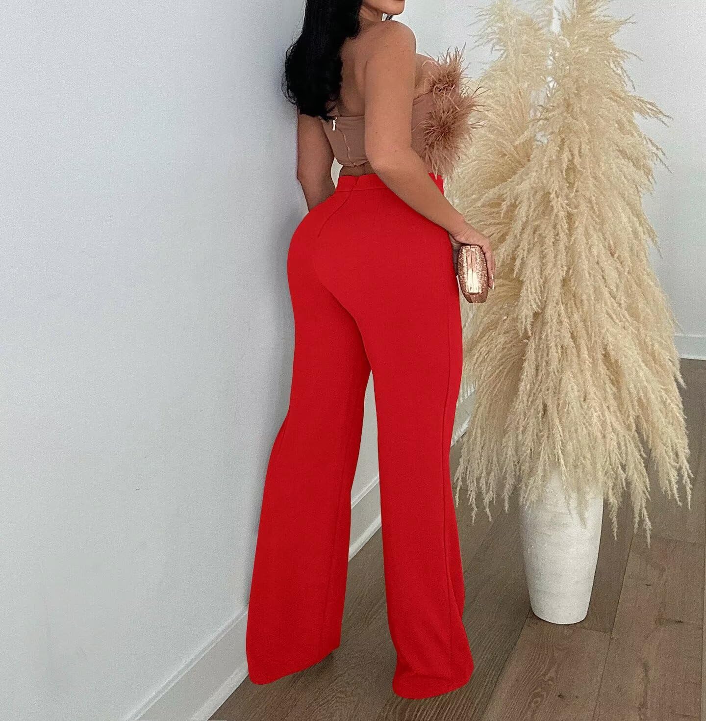 Women Stretchy Straight Leg Dress Pants Comfy Solid Classic High Waisted Wide Leg Long Bootcut Pant Slacks Work Office - Image 5