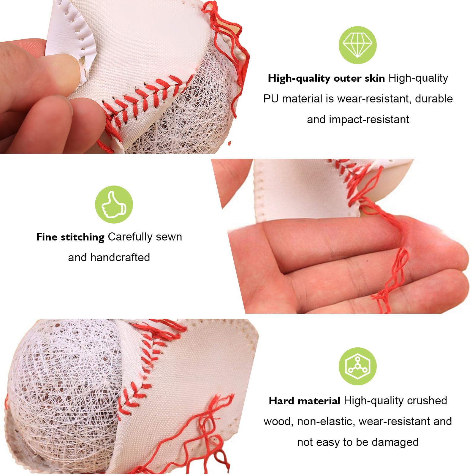 Palline da baseball professionali 9 pollici: 6 pezzi da baseball cucite a mano con sacchetto con coulisse, in legno duro/gomma morbida per adulti, allenamento giovanile, giochi professionali da