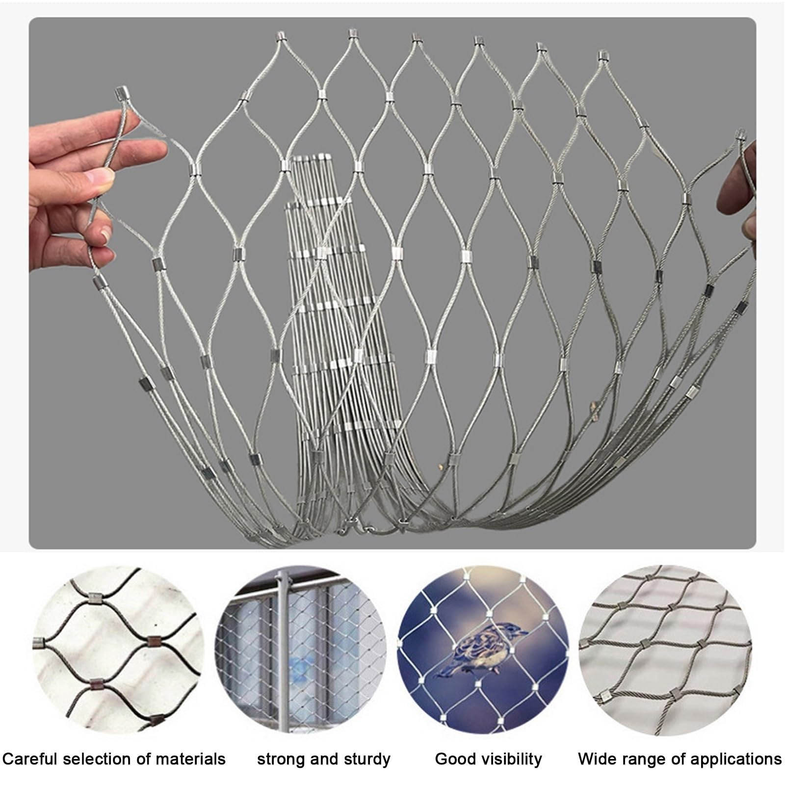 Edelstahl-Seilnetz, flexibles Kabel-Sicherheitsnetz(L0.6xW1m/L1.96xW3.28ft)