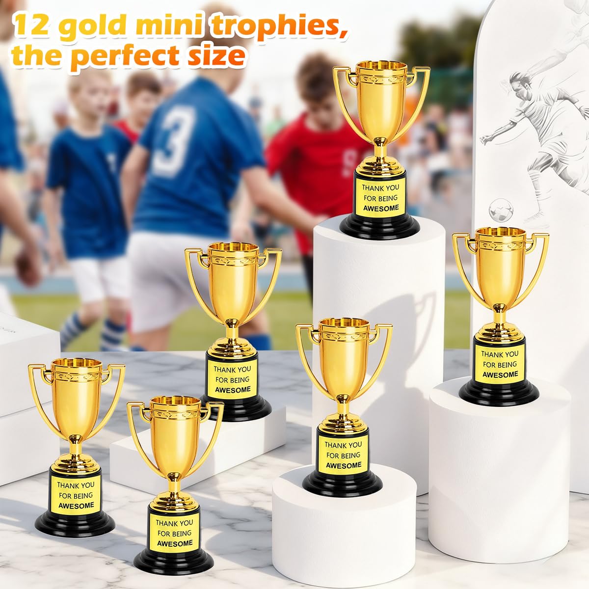 12 Pezzi Mini Trofei Oro Premio Trofei Mini Trofeo d'oro in Plastica Coppe per Piccoli Trofei in Plastica Dorata Mini Trofeo Oro per Feste, Celebrazioni Sportive, Premi in Classe