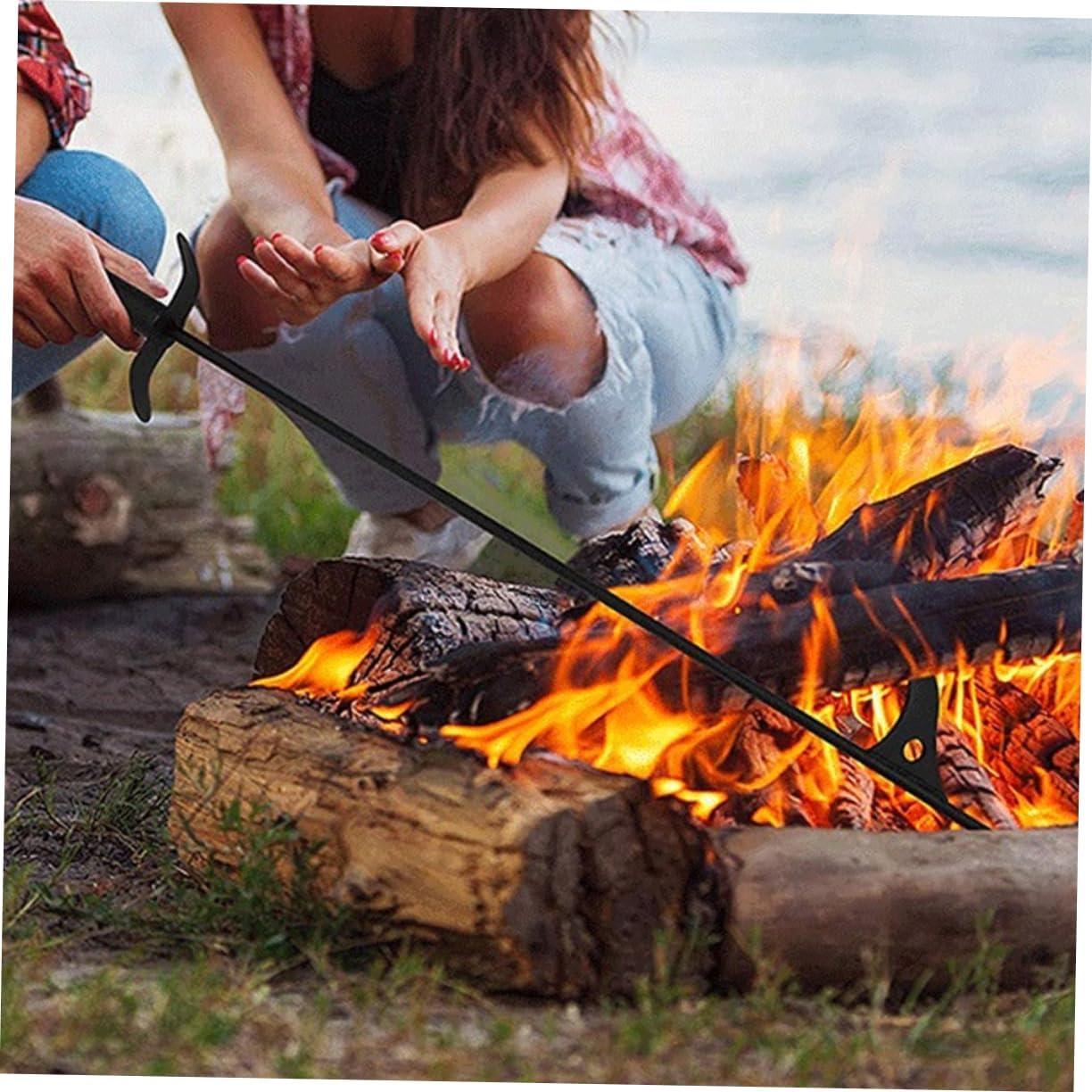 Fireplace Poker Tool Ergonomic Handle Fire Pit Tongs for Camping Outdoor Use -Handled for Easy Barbecue Hearth Heavy Duty Fireplace Accessory