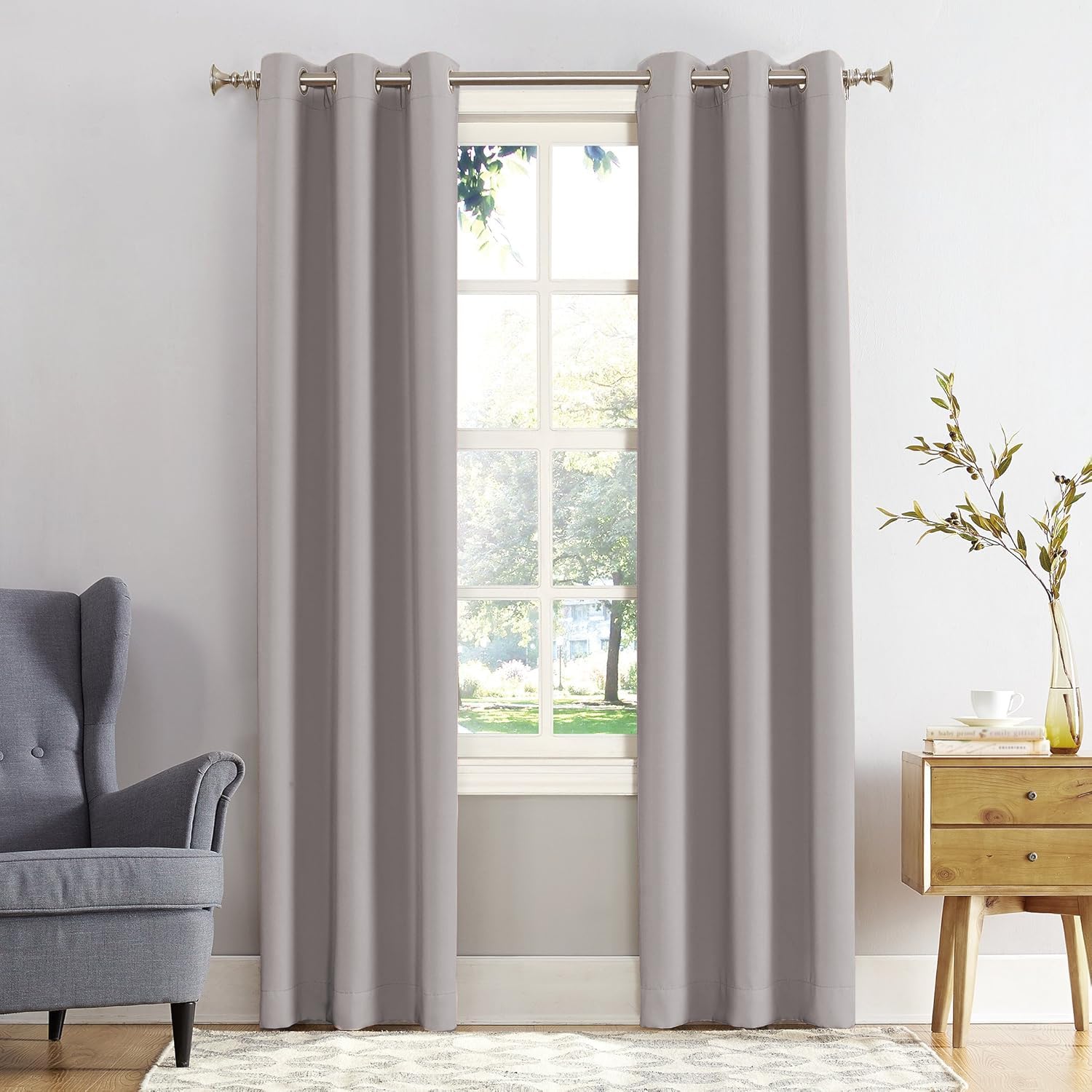 REHAN & CO Blackout Curtains for Bedroom Super Soft Thermal Insulated Black Out Eyelet Curtains with Tie Backs for Living Room, Kitchen Silver (W90 x L72 Inch 2 Panels) โ image 1
