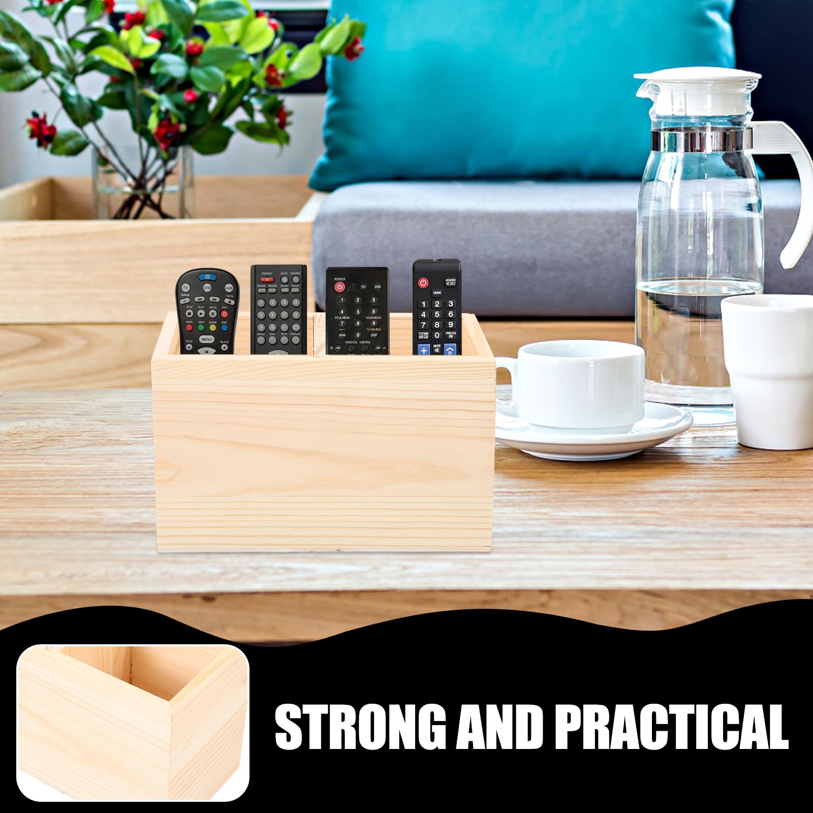 STOBOK Diy Pine Wooden Pen Holder with Two Compartments Small Desk Organizer for Ruler Scissors Stationery Remote Control Office Home Storage Accessories - Image 2