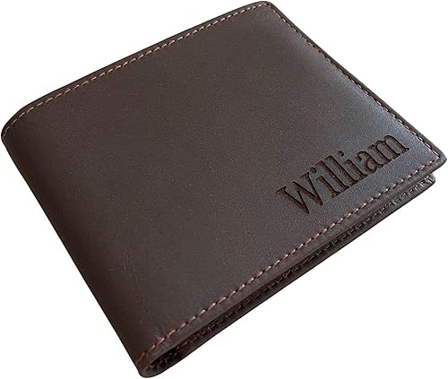Men's Real Leather Custom Bifold Wallet, RFID Blocking Customized Wallet with ID Window, Genuine Leather Credit Card Holder for Men with Gift Box