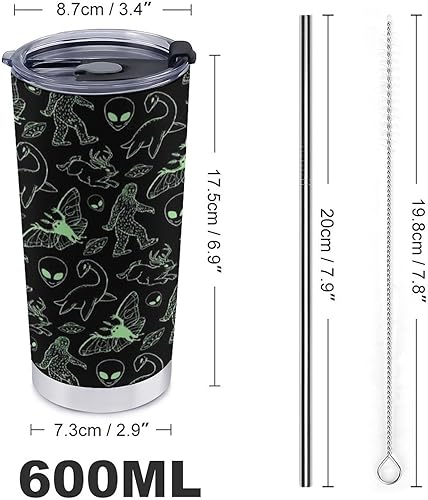 Miniatura 2 de Green Lines Cryptid Pattern - Vaso de viaje de acero inoxidable de 20 onzas, taza de café con tapa y popote