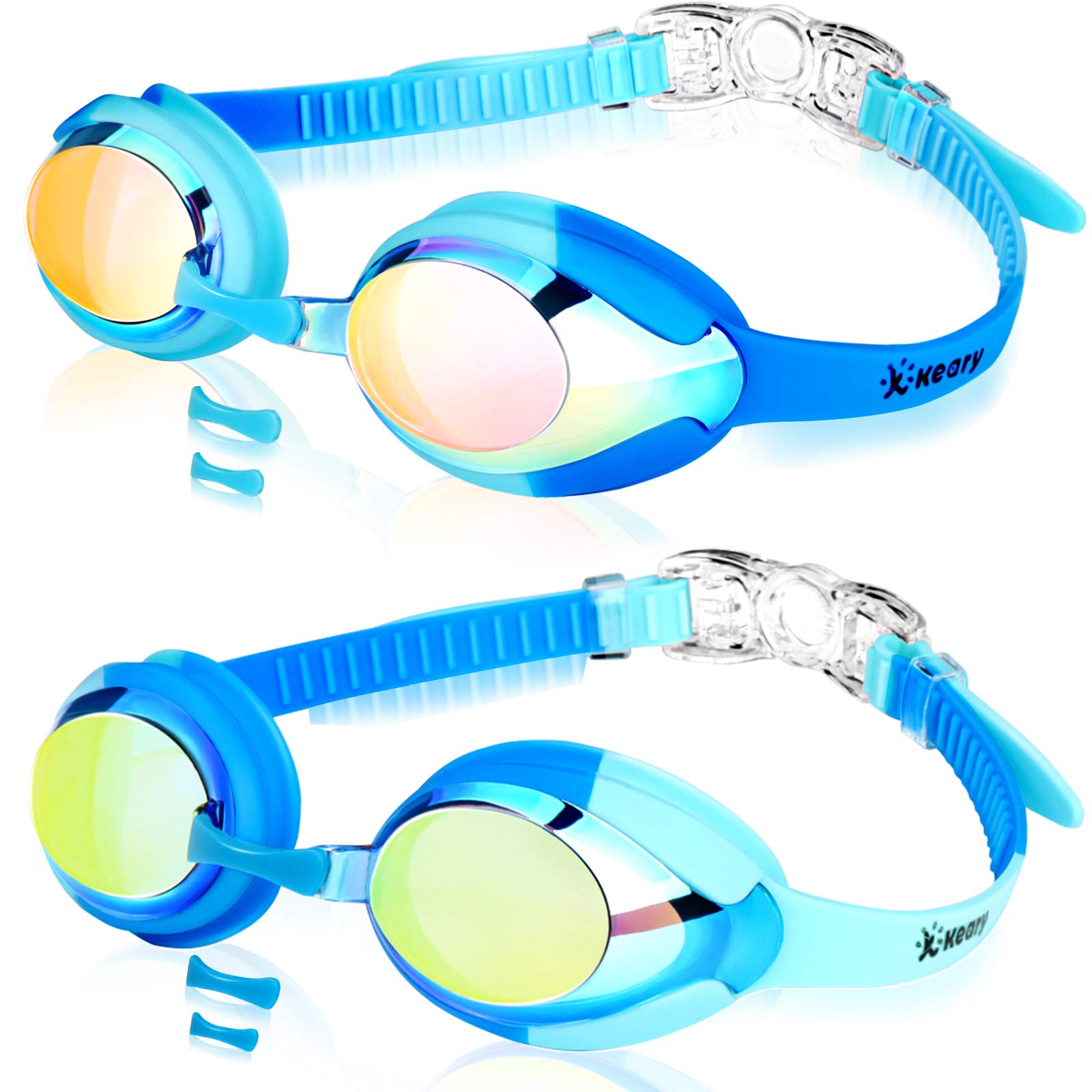 Keary 2 Pack Kids Swim Goggles Swimming Goggles for Toddler Children Girls Boys Youth, Anti-Fog Waterproof Anti-UV Clear Vision Mirror Flat Lens Water Pool Goggles with 3 Nose Piece, Blue Kids Goggles (B08YX1BQ6V) Amazon Price History, Amazon Price Tracker