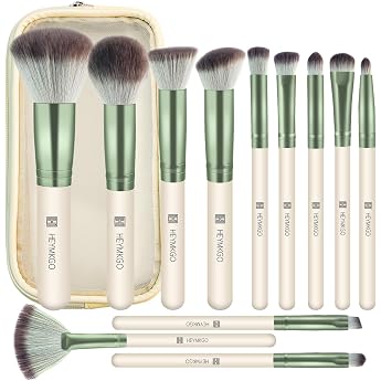 HEYMKGO Makeup Brush Set 12 Pieces Professional Makeup Brush Set Premium Synthetic Foundation Powder Blush Blending Lip Eyeshadow Eyebrow Make Up Brush Kit with Travel Bag