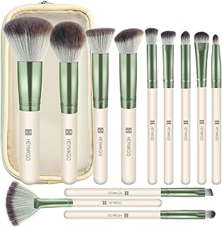 HEYMKGO Makeup Brushes 12PCS Professional Makeup Brush Set Premium Synthetic Foundation Powder Blush Blending Lip Eyeshadow Eyebrow Make Up Brush Kit with Travel Bag