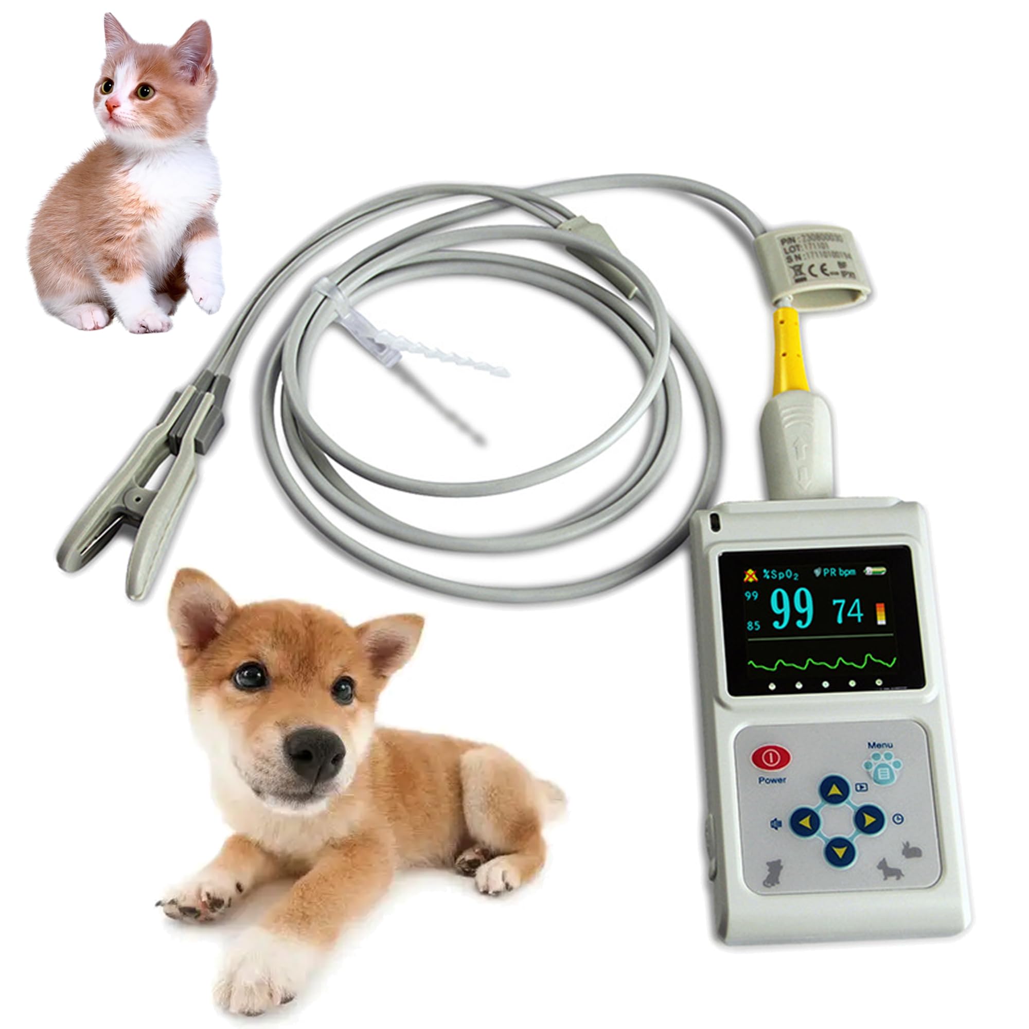 Oxímetro De Pulso Veterinario De Mano - Monitor De Salud De Mascotas Recargable con Sensor De Orejas/Lengua, Medidor De Frecuencia De Pulso Digital para Perros, Gatos Y Animales