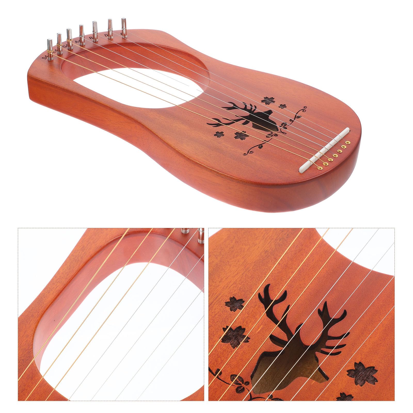 Strumento Musicale Lira per Principianti 7 Corde in Legno e Rame, Design Creativo Bordi Arrotondati, Sicuro e Comodo da Tenere,