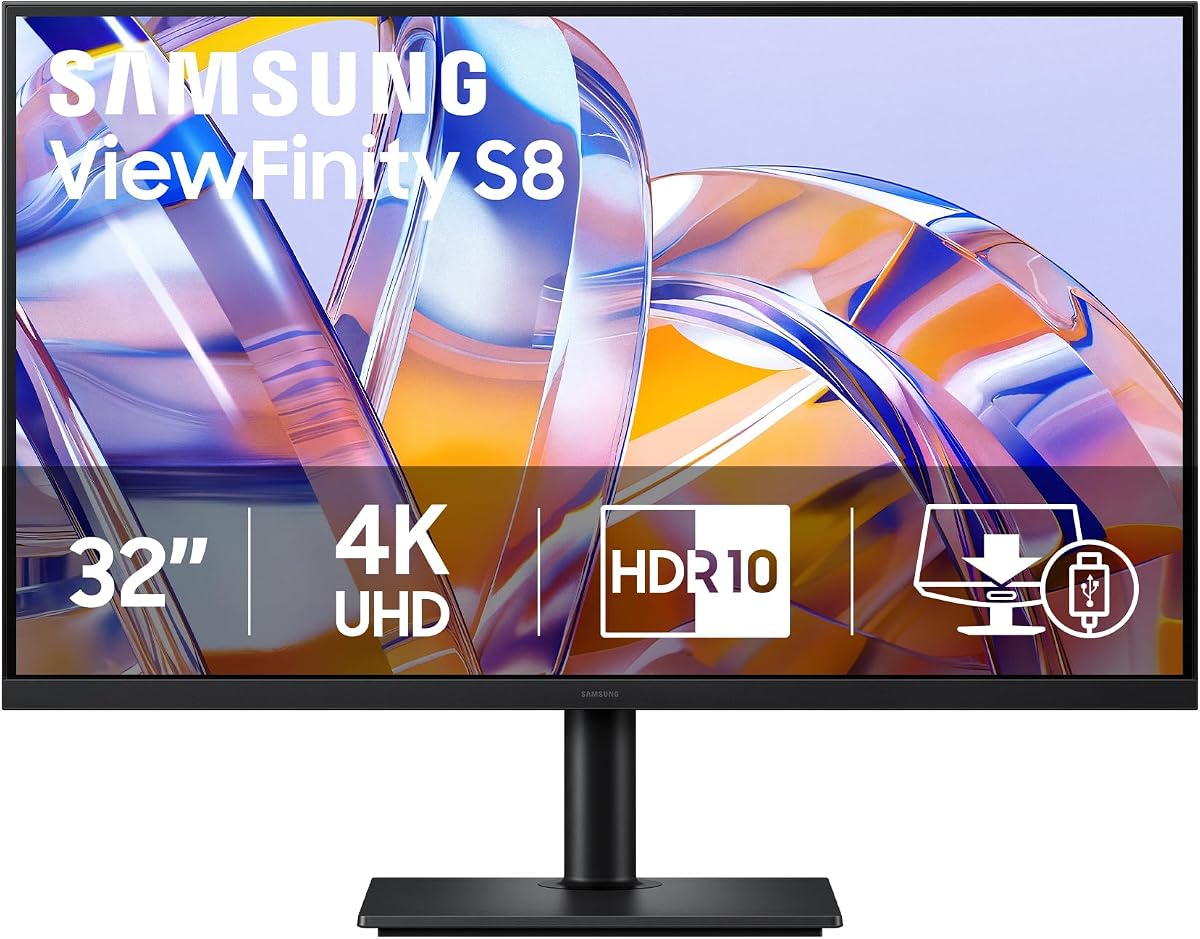 Monitor de alta resolución Samsung ViewFinity S8 (S80UH) de 32" | 4K UHD (3840x2160), USB-C (90W), soporte ergonómico, HDR10+, fácil conexión, LS32H802UANXZA