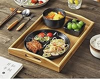 Vista 3 de Platos de cena divididos de cerámica negra de 8 pulgadas para adultos, paquete de 2 platos divididos de porcelana para control de porciones