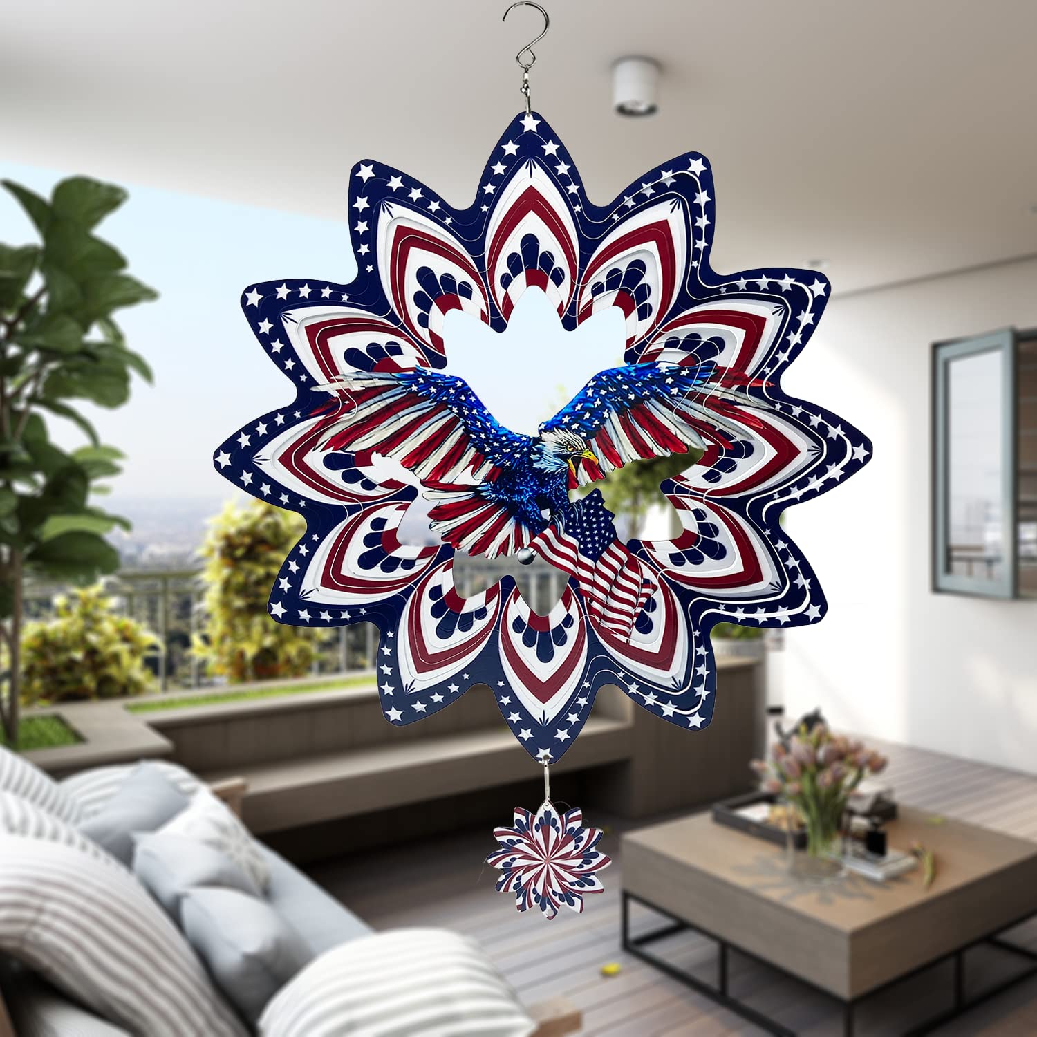 Eagle - Girandola A Vento 3D In Metallo 30,5 Cm - Decorazione Da Giardino E Cortile Con Bandiera Americana - Resistente Alle Intemperie - Per 4 Luglio, Festa Dell'Indipendenza