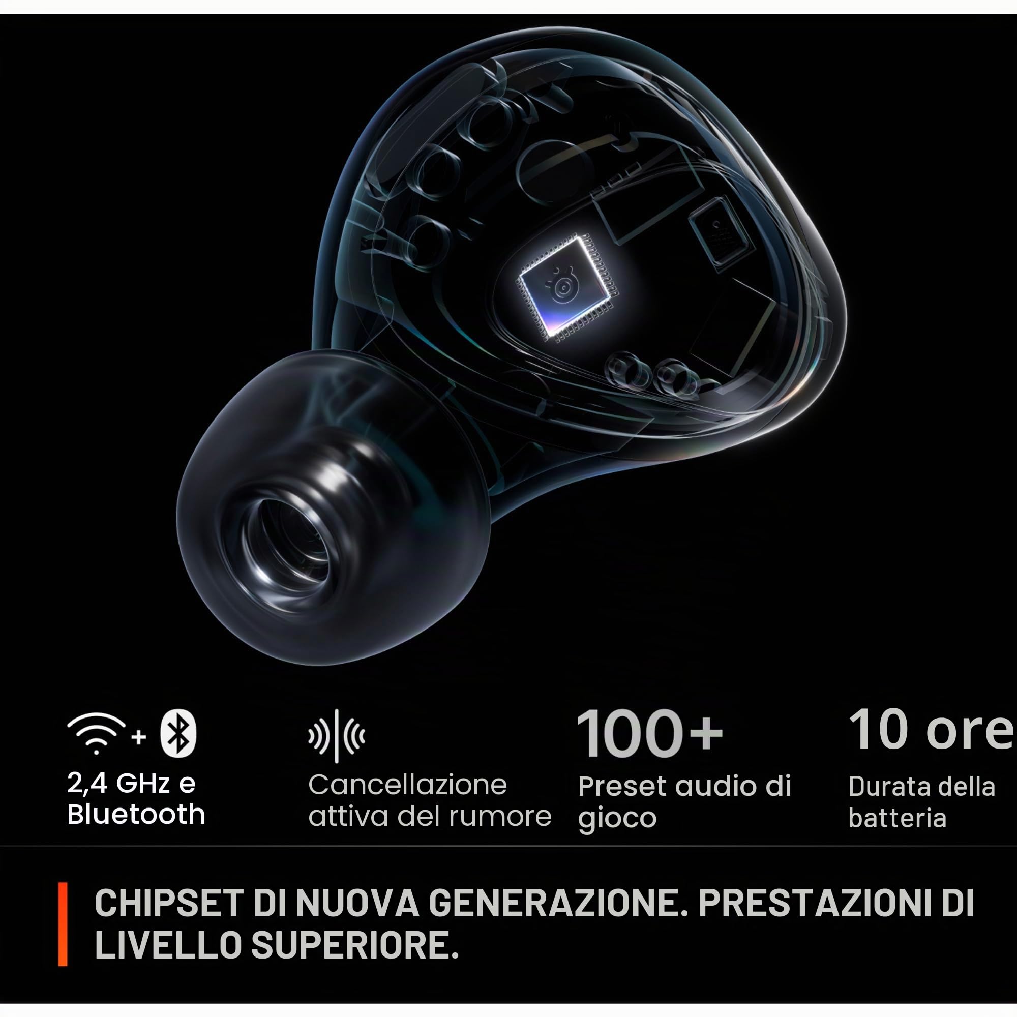 SteelSeries Arctis GameBuds™ per PlayStation - Auricolari da gioco senza fili - 2.4GHz + BT 5.3 - ANC/Trasparenza - Resistente all'acqua IP55 - Batteria 40H - Ricarica wireless - PS5,PC,Mobile -Bianco