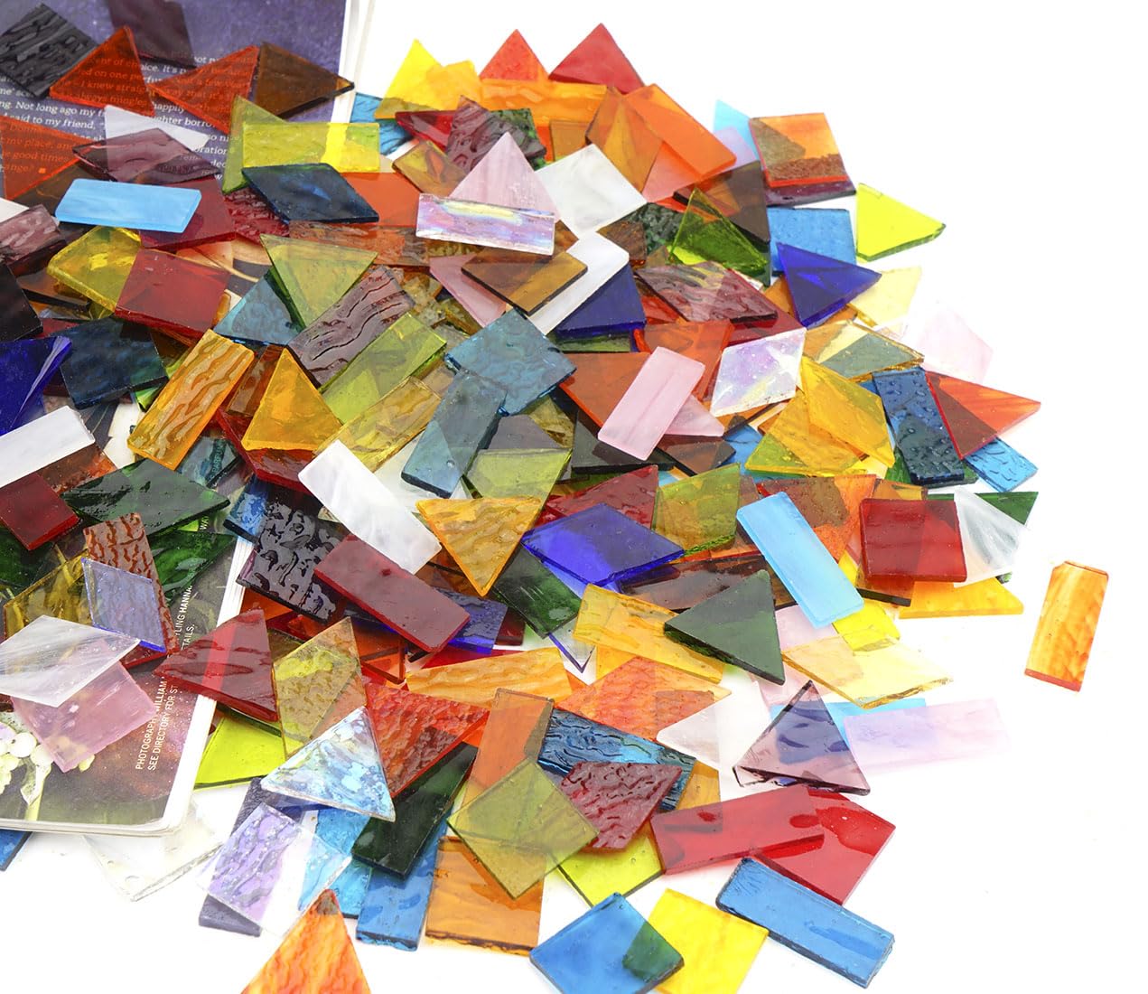 Lanyani 1.3 Pound/200 Pieces Extra Large Transparent Textured Stained Glass Mosaic Tiles for DIY Craft, Colorful Bright Cathedral Tile, 4-Shapes Mixed Pieces Bulk Arts