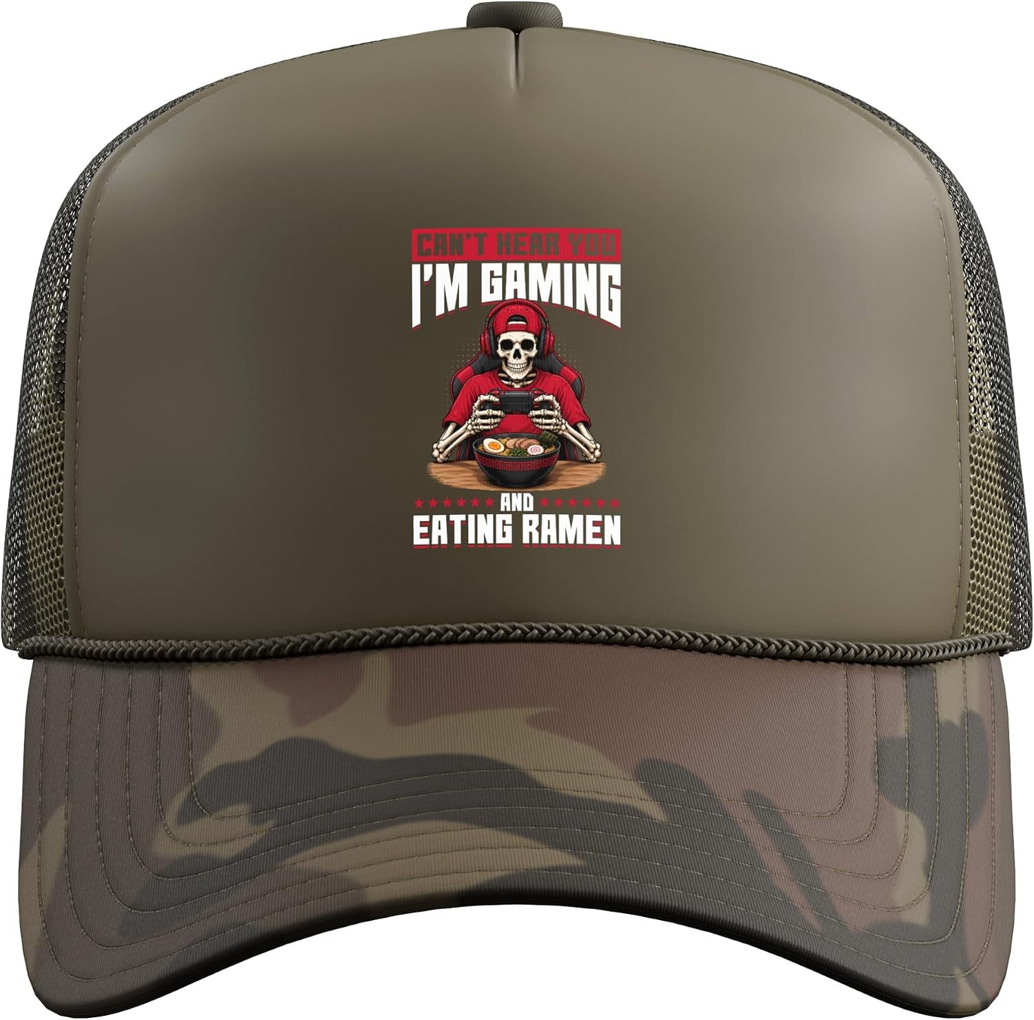 Funny Gaming and Ramen Gamer Skeleton Trucker Hat with Adjustable Mesh Back image 2