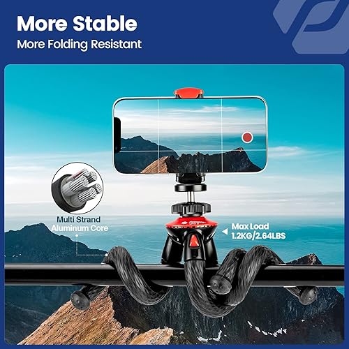 Vista 4 de Trípode para iPhone, trípode de cámara flexible Fotopro con control remoto para iPhone 12 XS, Samsung, resistente al agua y antigrietas para GoPro