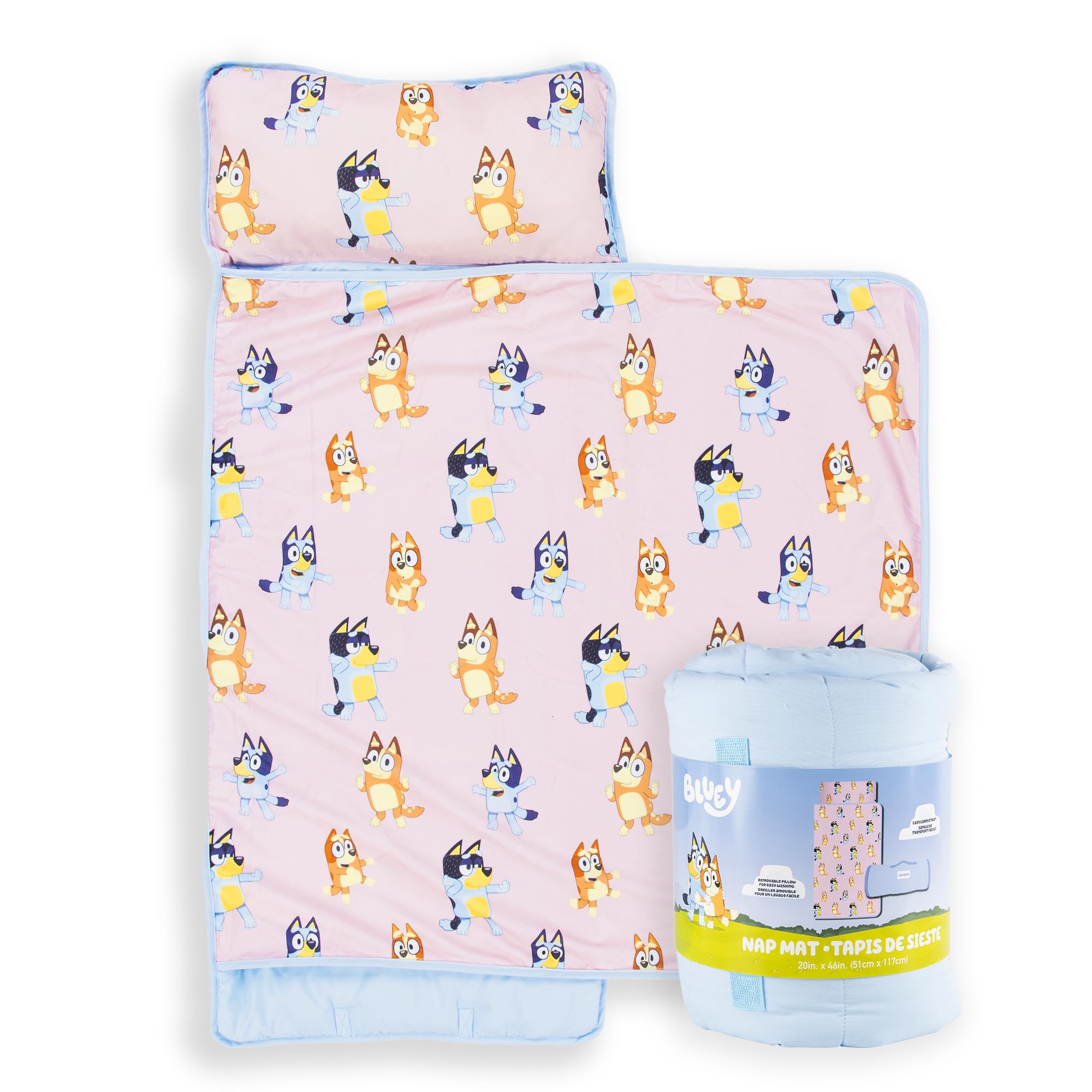 Jay Franco Kids Nap Mat with Embedded Pillow &amp; Blanket – Soft 46"x20" Microfiber Sleeping Bag with Name Tag &amp; Handle for School, Travel, Sleepover